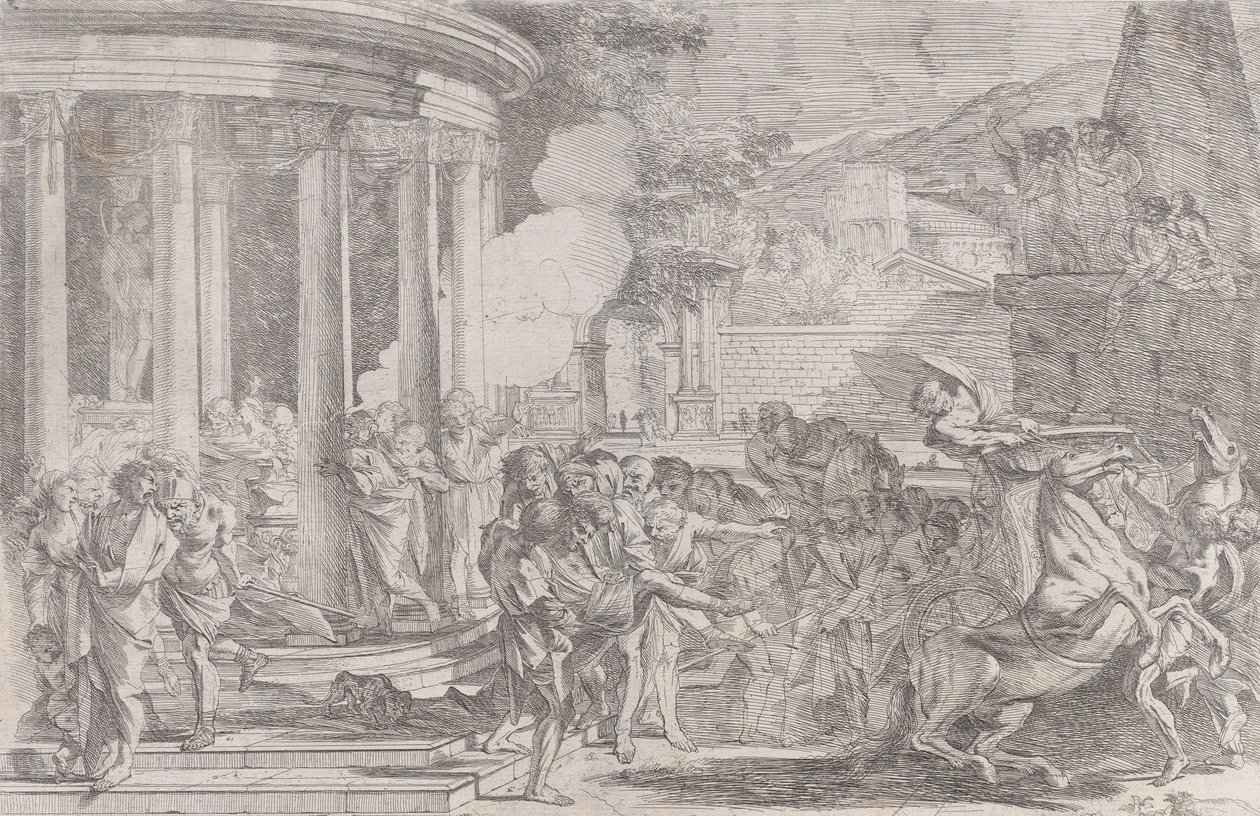 Sinorix nesený z chrámu Artemis ve snaze uniknout účinkům jedu..., ca. 1640. od Pietro Testa