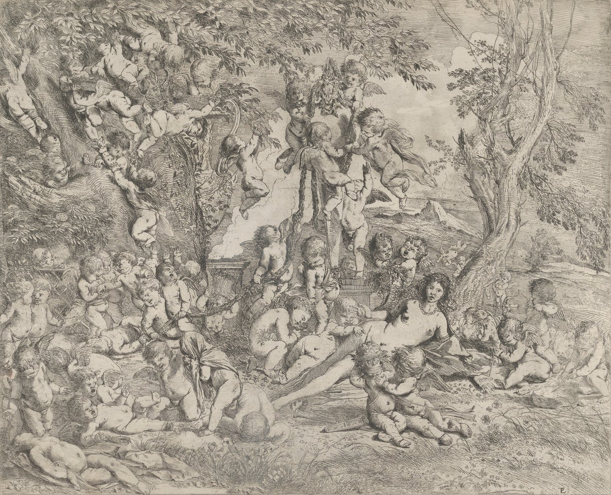 Venušina zahrada, která leží uprostřed před hermou Pana a obklopuje ..., ca. 1631-37. od Pietro Testa
