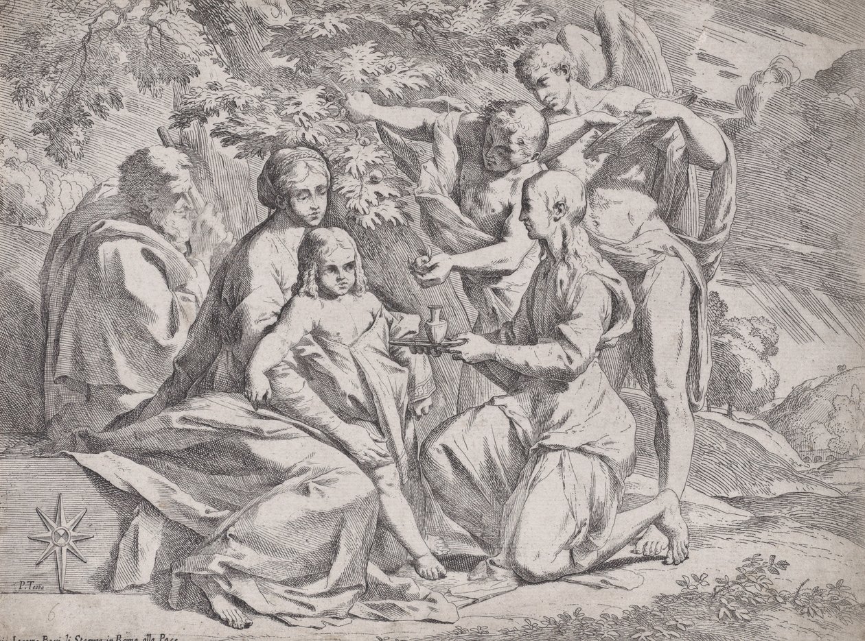 Svatá rodina za účasti andělů, ca. 1642-44. od Pietro Testa