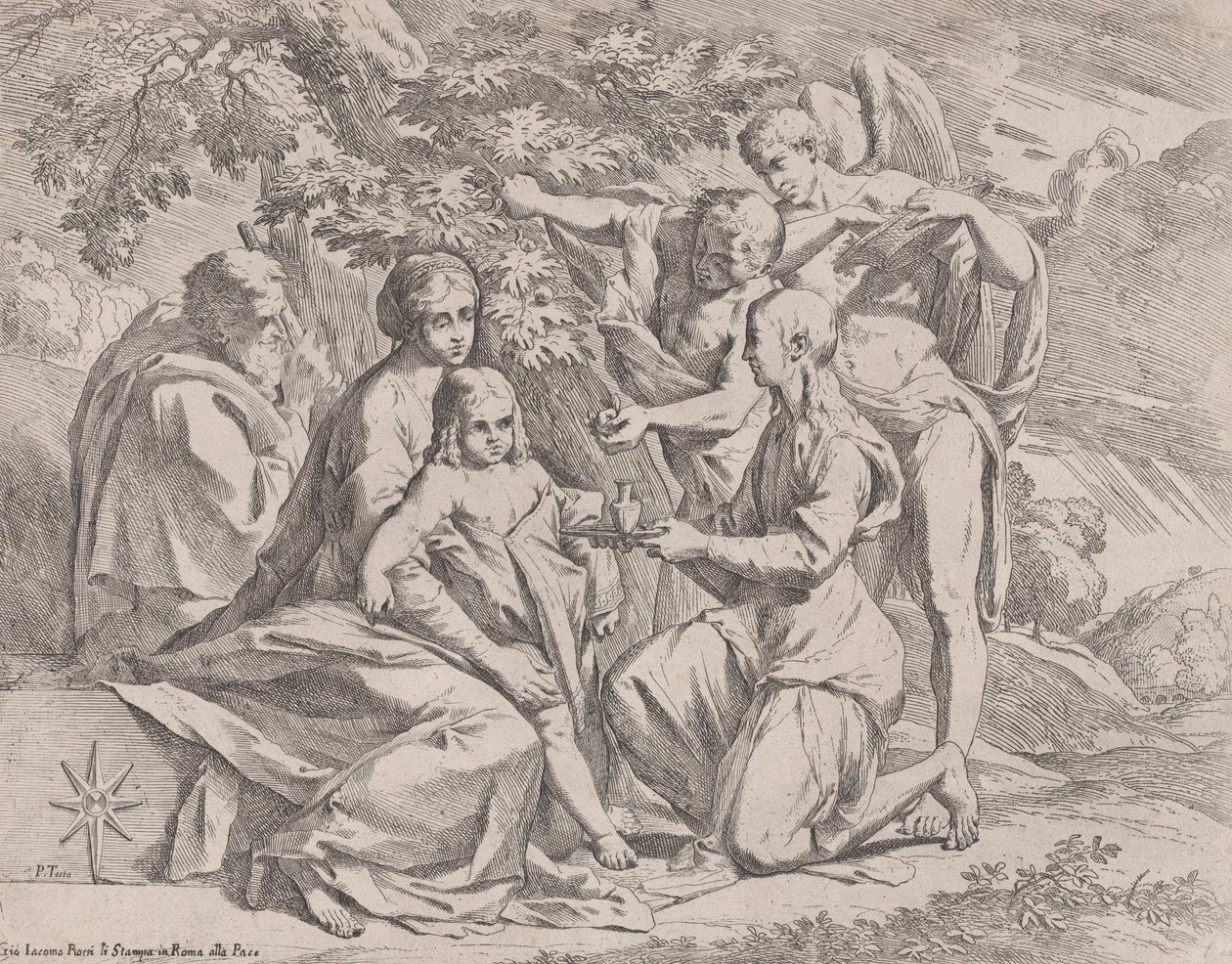 Svatá rodina živená anděly, ca. 1642-44. od Pietro Testa