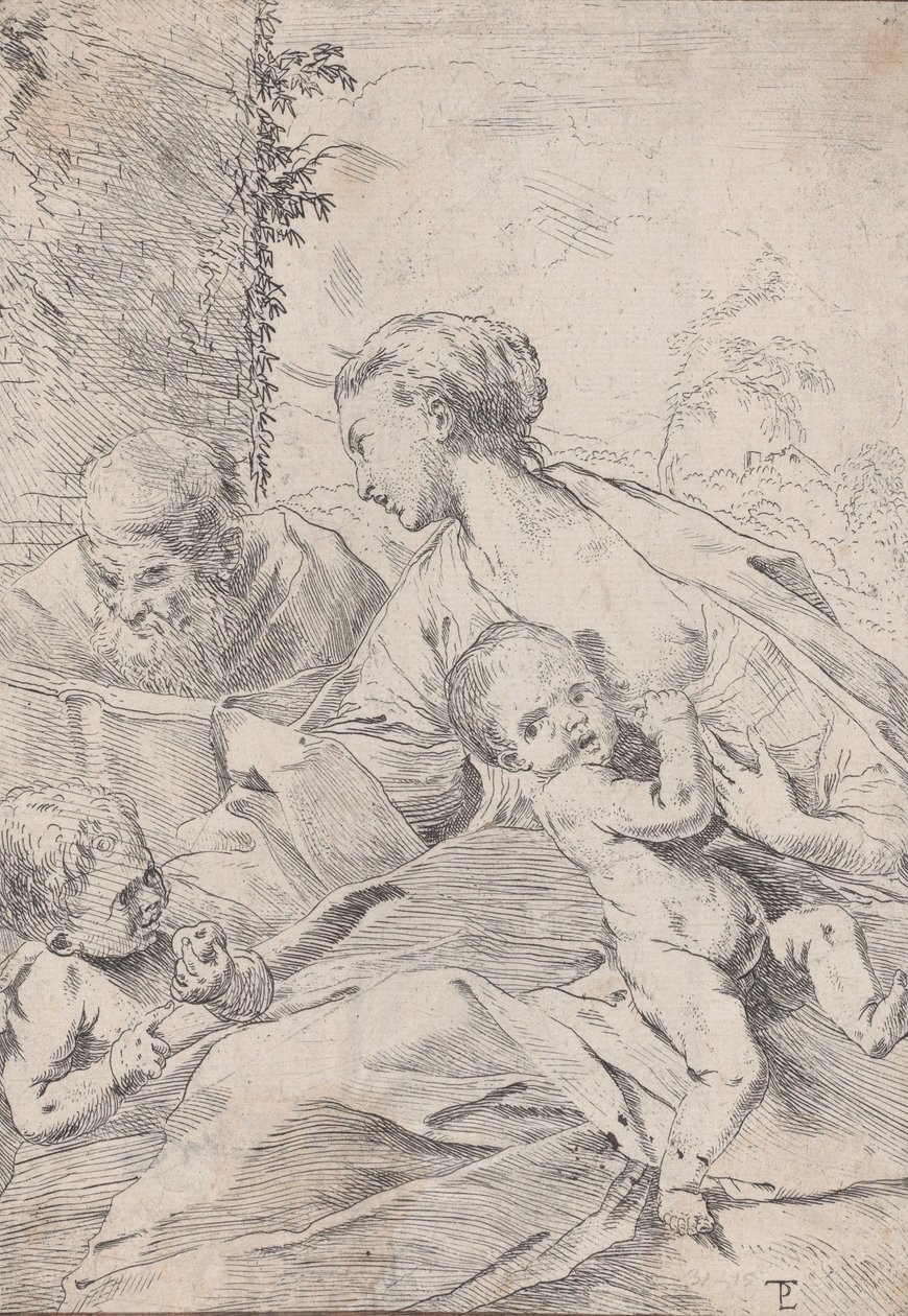 Svatá rodina s malým svatým Janem držícím jablko, ca. 1630. od Pietro Testa
