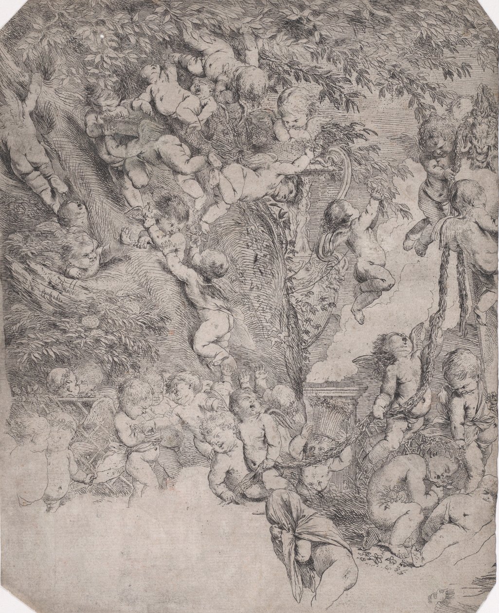 Venušina zahrada, otisk levého horního rohu, ca. 1631-37. od Pietro Testa