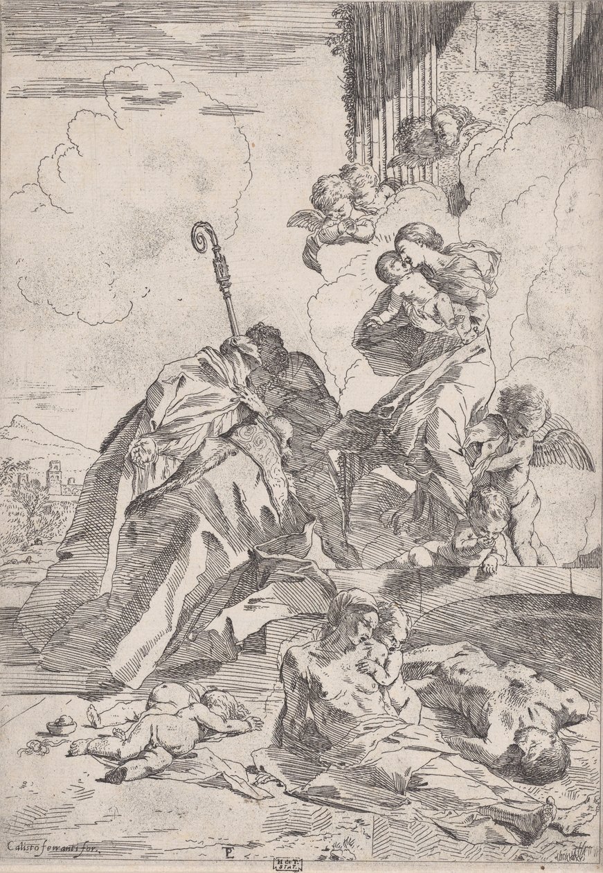 Tři světci Lucchese, kteří se přimlouvají u Panny Marie za oběti moru..., ca. 1630-31. od Pietro Testa