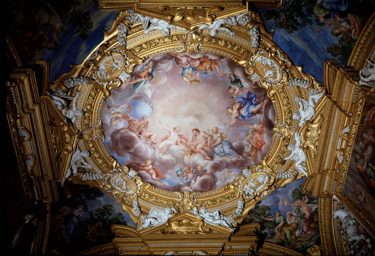 Cosimo I de Medicis (Cosimo I. Toskánský) (1519-1574) Průvodce slávou a ctností před Apollónem (Cosimo I. de Medici, velkovévoda toskánský vedený před Apollónem slávou a ctností) Freska od Pietra da Cortona (Berrettini) (1596-1669) Florencie, Palazzo od Pietro da Cortona