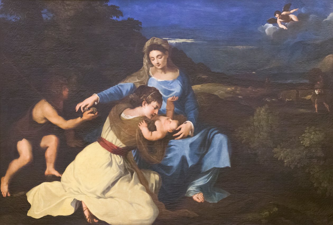 Madona a dítě se svatými, kolem 1625, podle Tiziana (olej na plátně) od Pietro da (1596 1669) Cortona