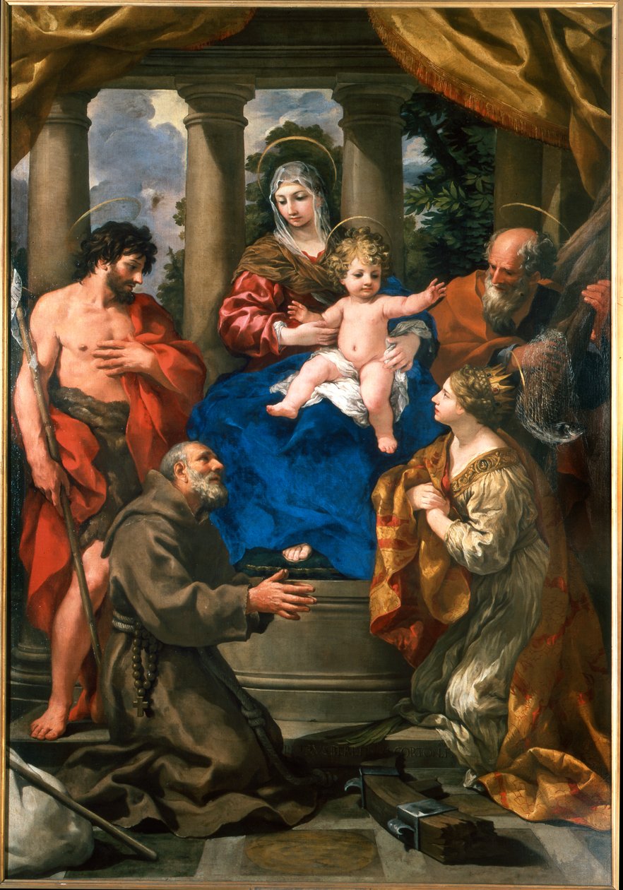 Madona s dítětem se svatým Janem Křtitelem, svatým Felixem z Cantalice, svatým Ondřejem a svatou Kateřinou Alexandrijskou od Pietro da Cortona