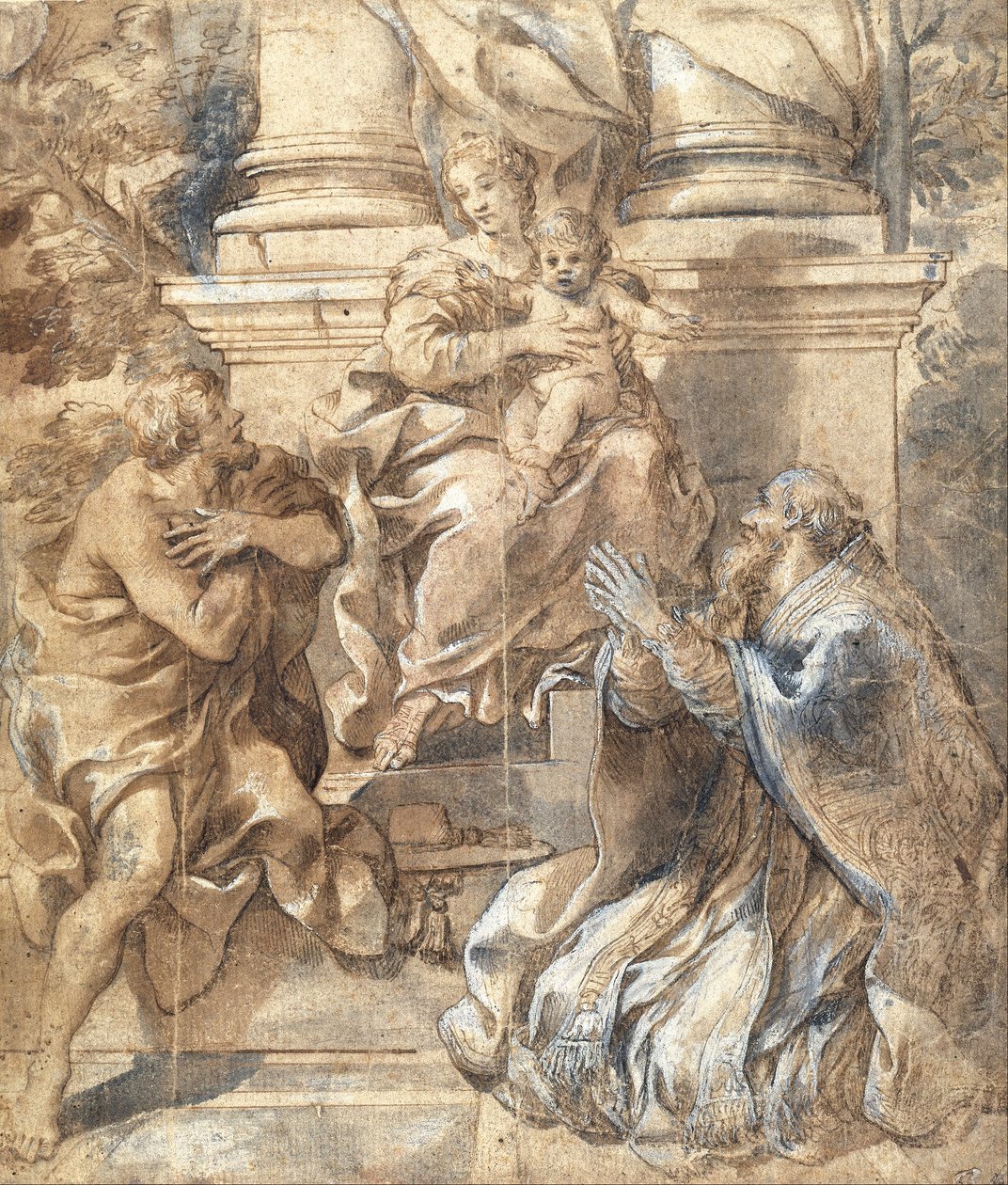 Madona s dítětem, svatý Jan Křtitel a papež Stephen od Pietro da Cortona