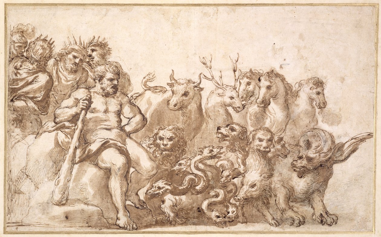 PD.10-1922 Alegorie Herkulových prací (pero a inkoust a mytí) od Pietro da Cortona