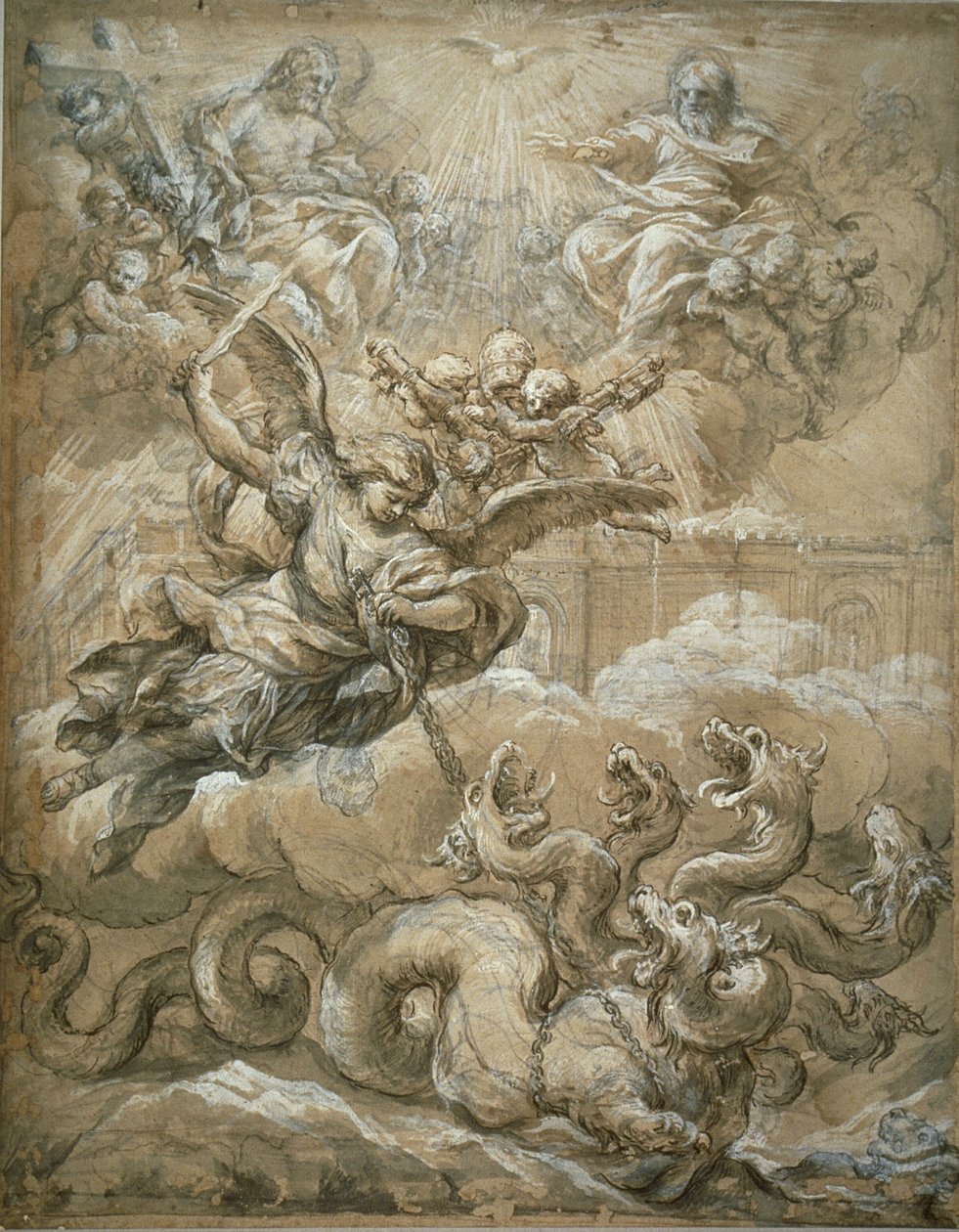 Nejsvětější Trojice se svatým Michaelem dobývajícím draka, 1666 od Pietro da Cortona