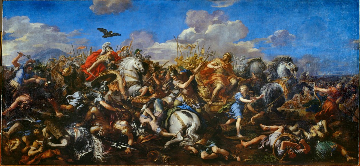 Bitva Alexandra s perským králem Dareiosem III., Bitva u Issu (malba na plátně) od Pietro da & Ferri Ciro (1634-89) Cortona