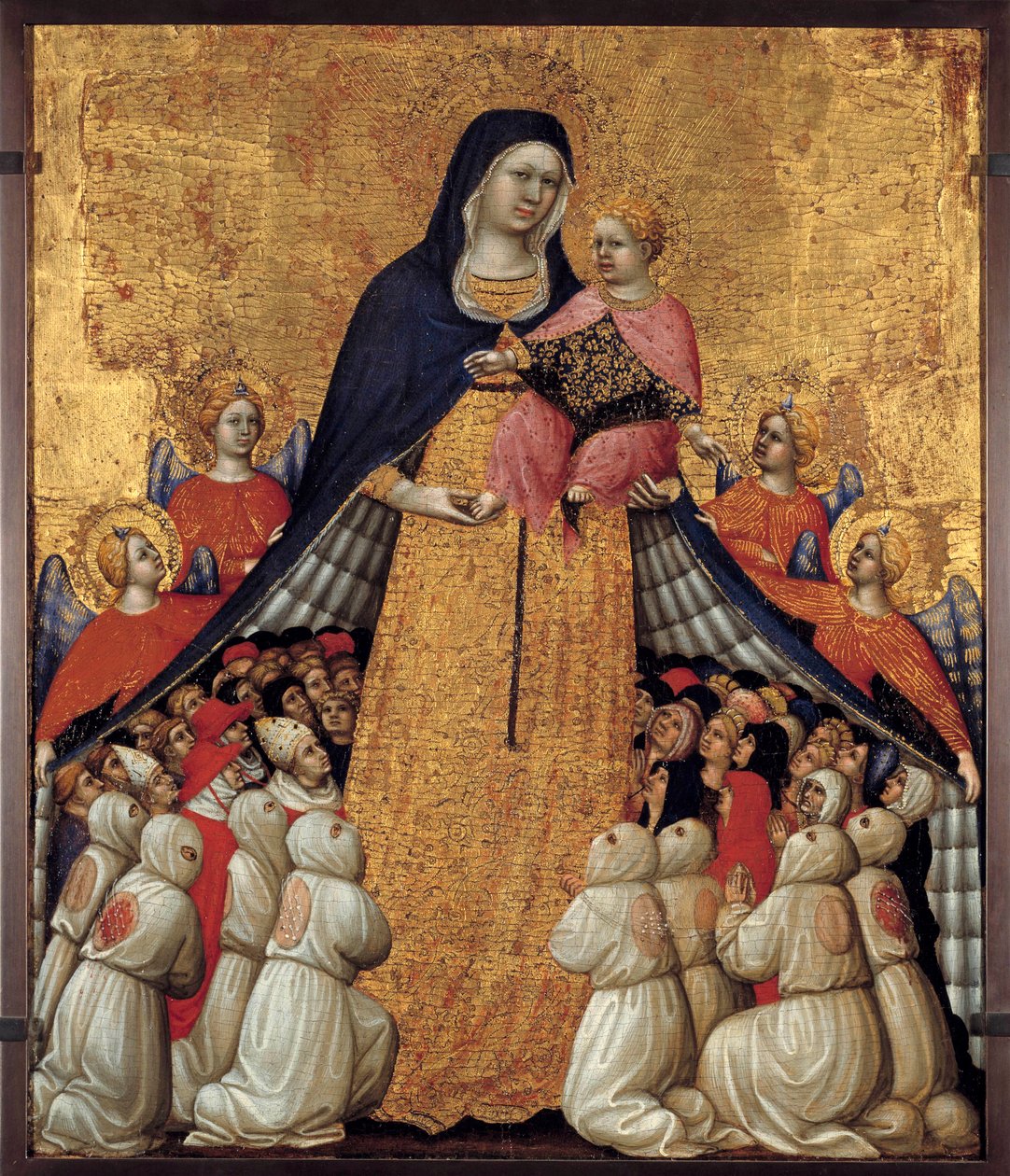 Panna Maria z Misericorde: Oltářní obraz od Pietra da Recanatiho, známého jako Pietro di Domenico da Montepulciano (aktivní 1418 smrt mezi 1427 a 1432) Rozměr 0,54 x 0,43 m. Avignon, Musee du Petite Palais - Panna milosrdenství. Oltářní obraz od Pietra da  od Pietro di Domenico da Montepulciano