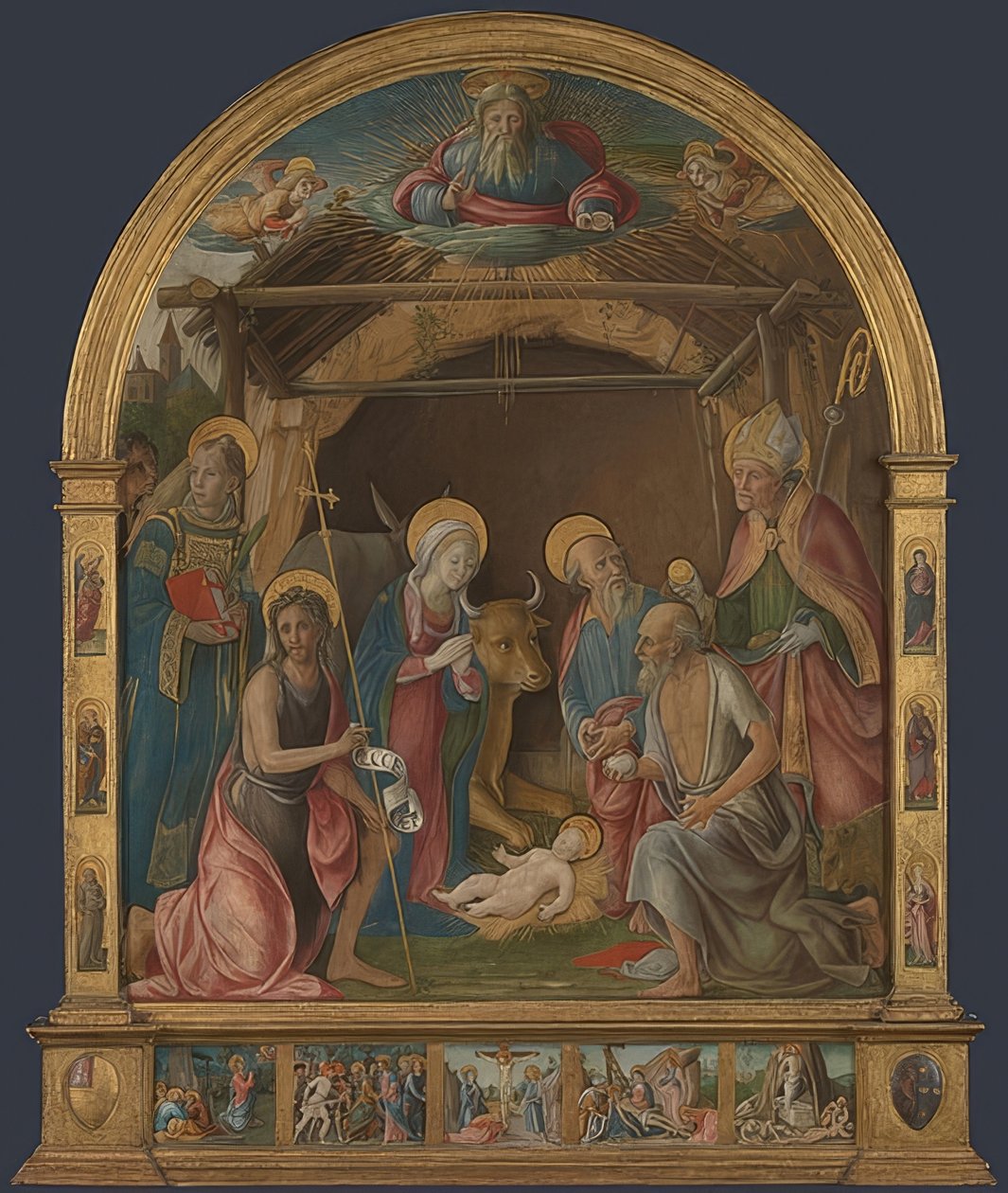Narození Páně se svatými. Pravděpodobně kolem roku 1485-95 od Pietro di Francesco degli Orioli