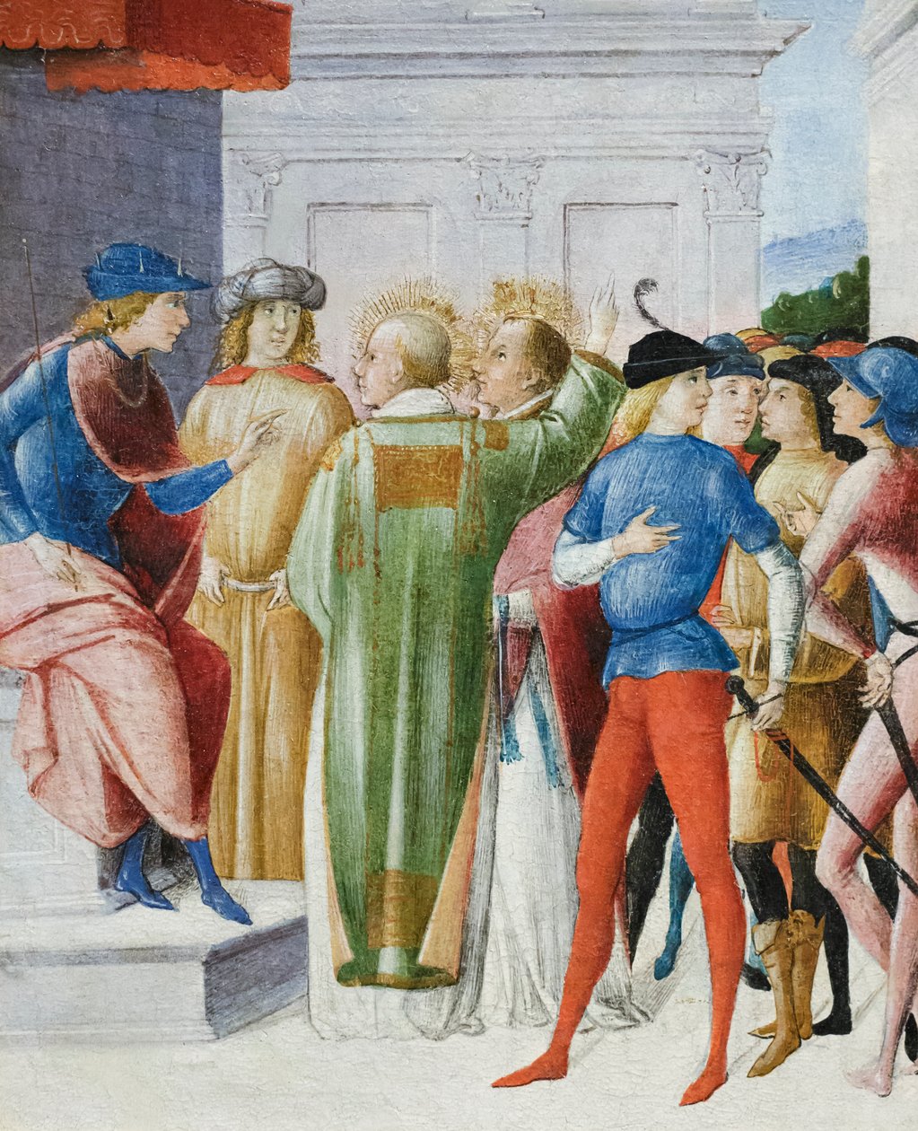 Dva světci vyznávají křesťanskou víru při soudu, asi 1485-90 (tempera na desce) od Pietro di Francesco degli Orioli