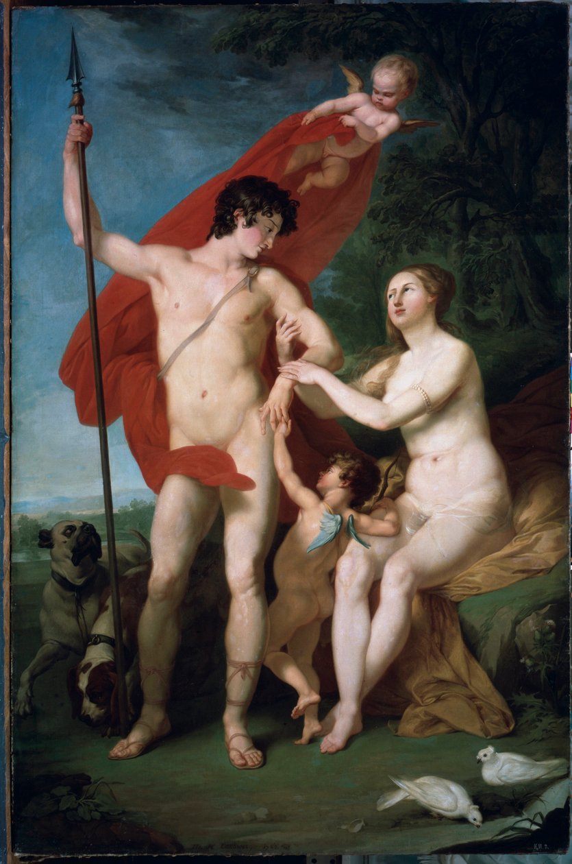 Venuše a Adonis (Venuše a Adonis) - Malba Petra (Piotra) Ivanoviče Sokolova (1753-1791), olej na plátně - ruské umění od Piotr Ivanovich Sokolov