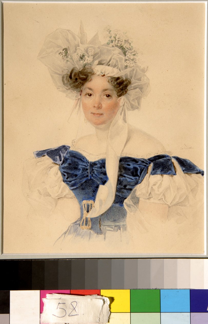Portrét hraběnky Varvary Golitsyny rozené Rumyantseva Kalgulska (1794-1875) - Dílo Piotra (Pierre) Sokolova (1791-1848), akvarel na papíře (20,6x16,6 cm) od Piotr Sokolov
