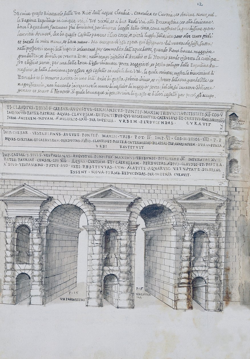 Porta Maggiore v Římě, kresba, z římských starožitností, Pirro Ligorio (1513-1583) od Pirro Ligorio