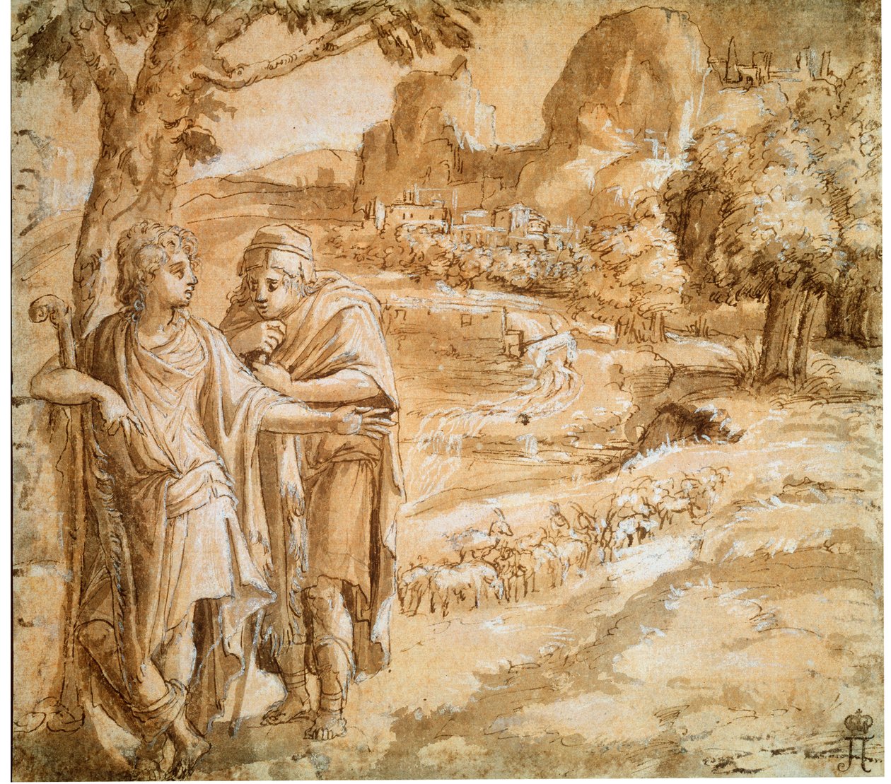 Pastýř a piligrim v krajině, c1550 od Pirro Ligorio