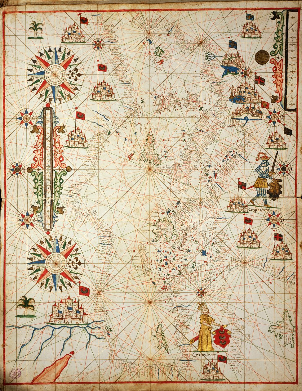 Středozemní moře, z portolánového atlasu šesti map, Placido Caloiro a Francesco Oliva, Pergamen. 1646. od Placido Caloiro e Oliva