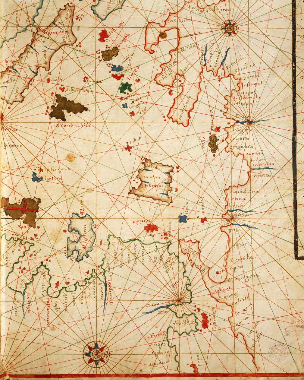 Peloponés, z portolánského atlasu sestávajícího ze šesti map, od Placida Caloira a Francesca Olivy, Pergamen. 1646. od Placido Caloiro e Oliva