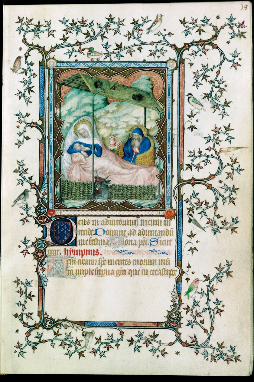 Narození. Z knihy Petites heures du Duc de Berry ... od Pol de Limbourg