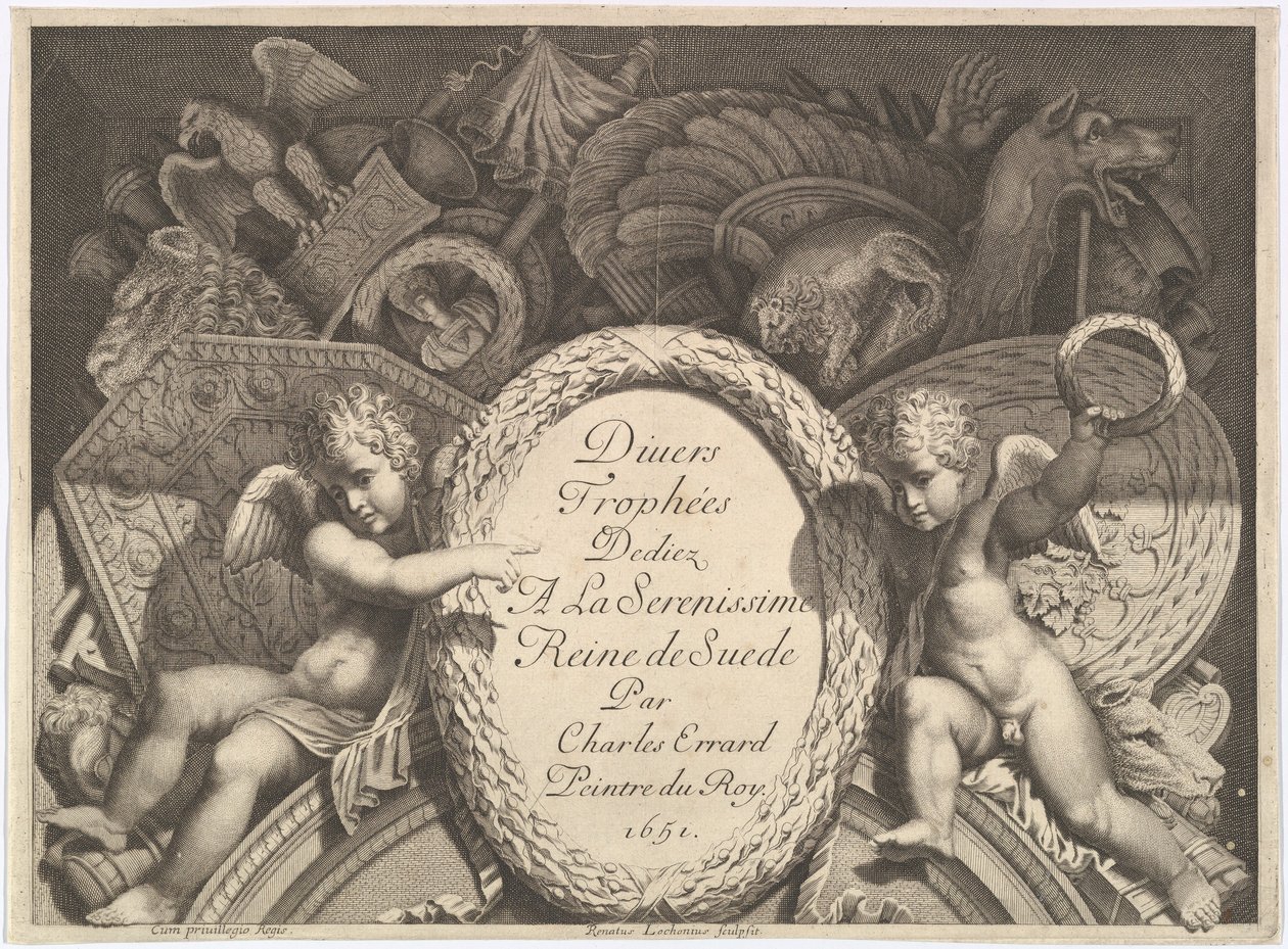 Titulní strana Divers Trophées Weapon Trophies po fasádě Palazzo Milesi v Římě, 1651 od Polidoro da Caravaggio