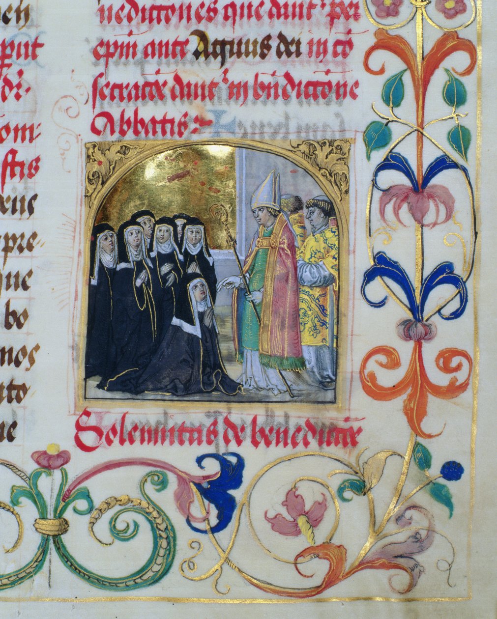 Biskup žehnající jeptiškám z pontifikálu biskupa Erasma Cioleka, asi 1510 (tempera a zlato na pergamenu) od Polish School