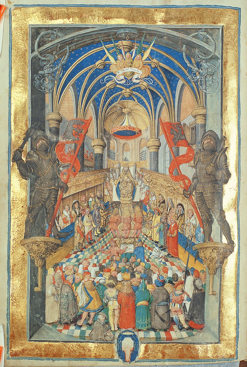 Intronizace polského krále od pontifikálu biskupa Erasma Ciolka, kolem 1510 (tempera a zlato na pergamenu) od Polish School