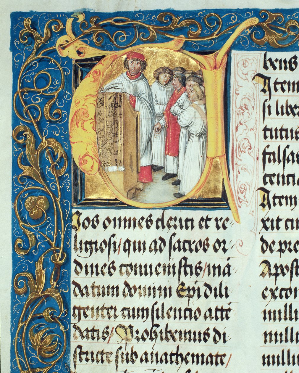 Vysvěcení seminářů na kněžství od pontifikálu biskupa Erasma Cioleka, kolem roku 1510 (tempera a zlato na pergamenu) od Polish School
