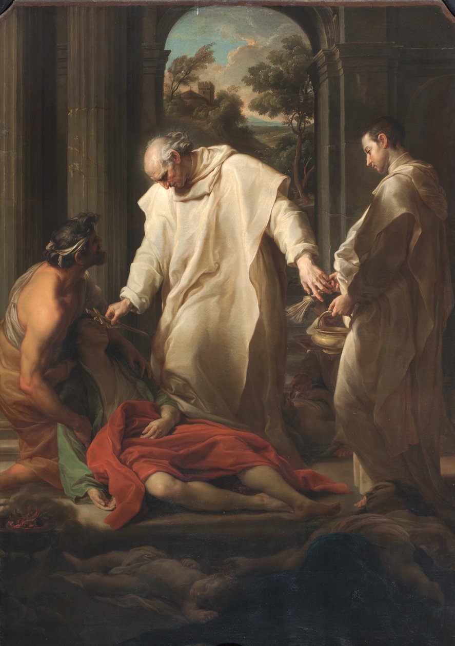Blahoslavený Bernardo Tolomei pomáhá obětem moru, 1745 od Pompeo Girolamo Batoni