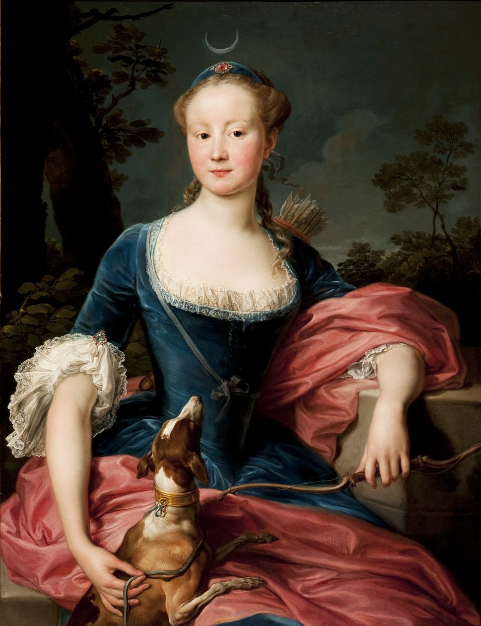 Portugalsky: Portrét dámy jako lovkyně Diana Portrét dámy jako lovkyně Diana od Pompeo Batoni