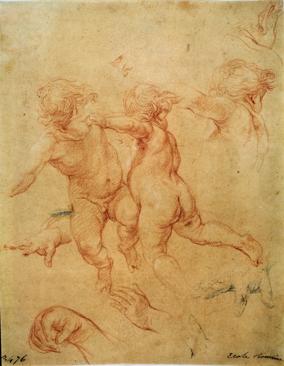 Dva létající putti, studie, 40. léta 18. století od Pompeo Batoni