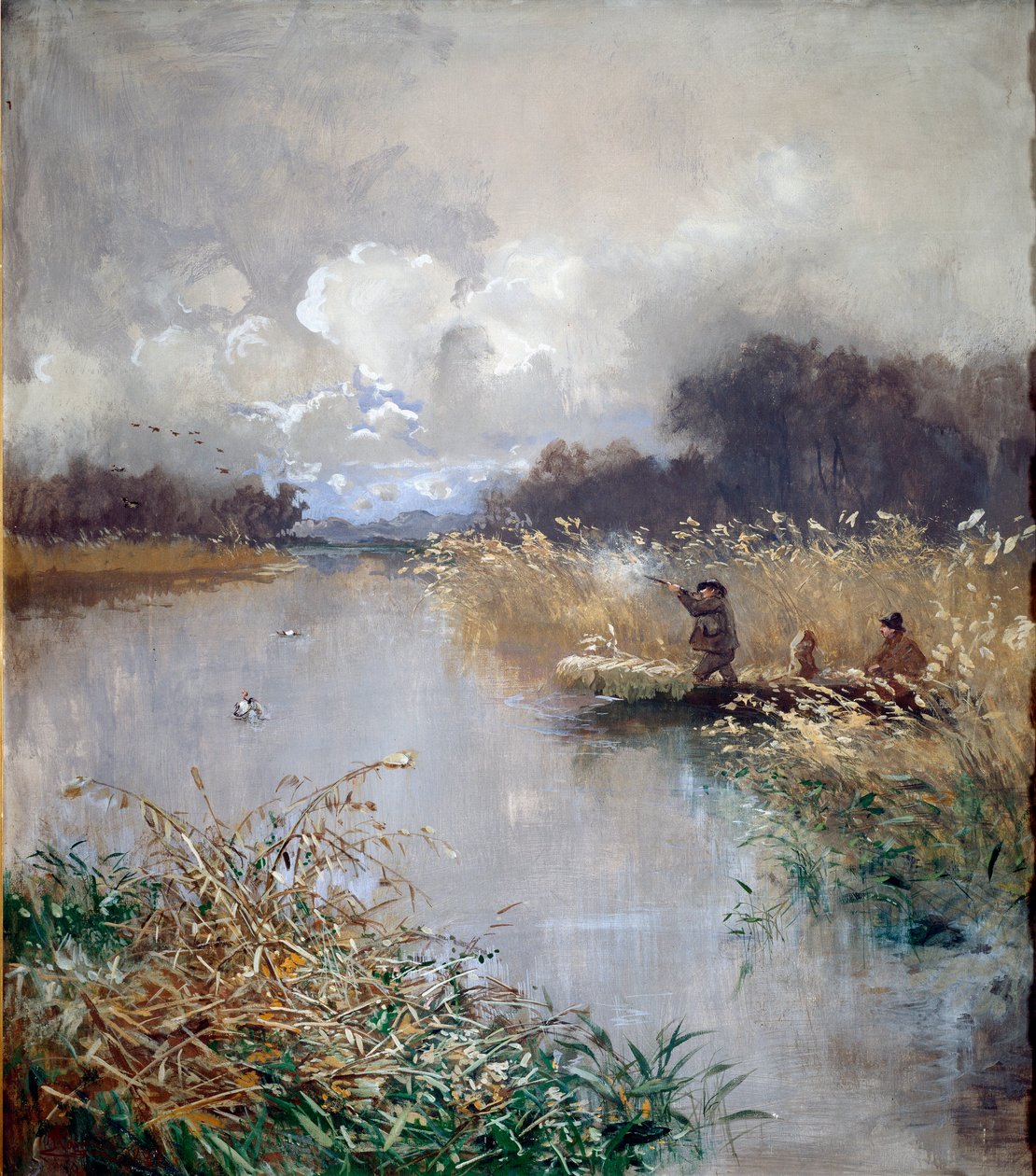 Lov kachen Obraz od Pompea Marianiho (1857-1927) 1898 Ne. 115x100 cm Genes, Galleria d