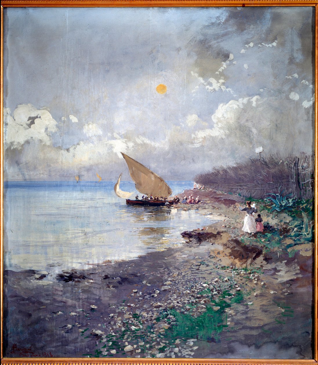 Návrat z rybolovu Obraz moře od Pompea Marianiho (1857-1927) 1898 Rozměr 115x100 cm Genes, Galleria d