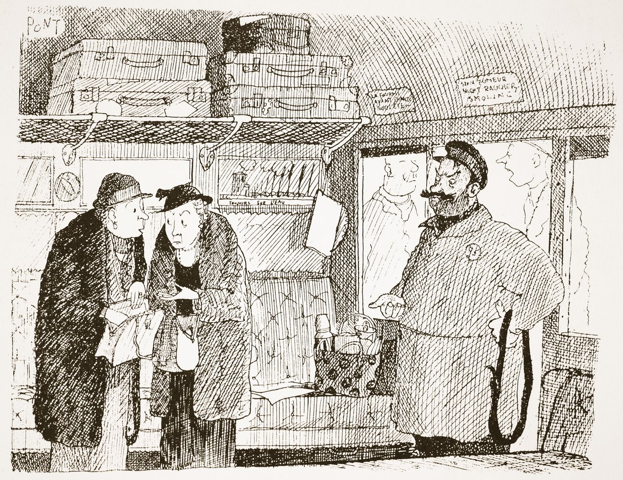 Tendence být zahanbený cizími měnami, ilustrace z „Pont: Výpověď o životě a díle velkého umělce Punch“ od Pont