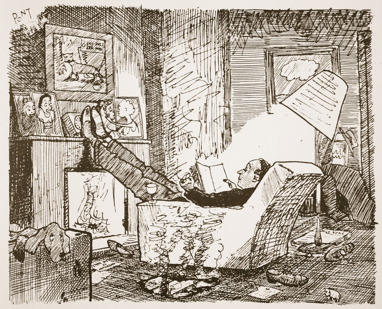 Bakalář, ilustrace z „Pont: Výpověď o životě a díle velkého umělce Punch“ od Pont