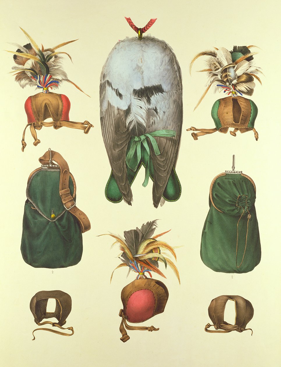 Vybavení pro sokolnictví z „Traite de Fauconnerie“ od H. Schlegela a A.H. Verster de Wulverhorst, 1844-53 od Portman and Van Wouw