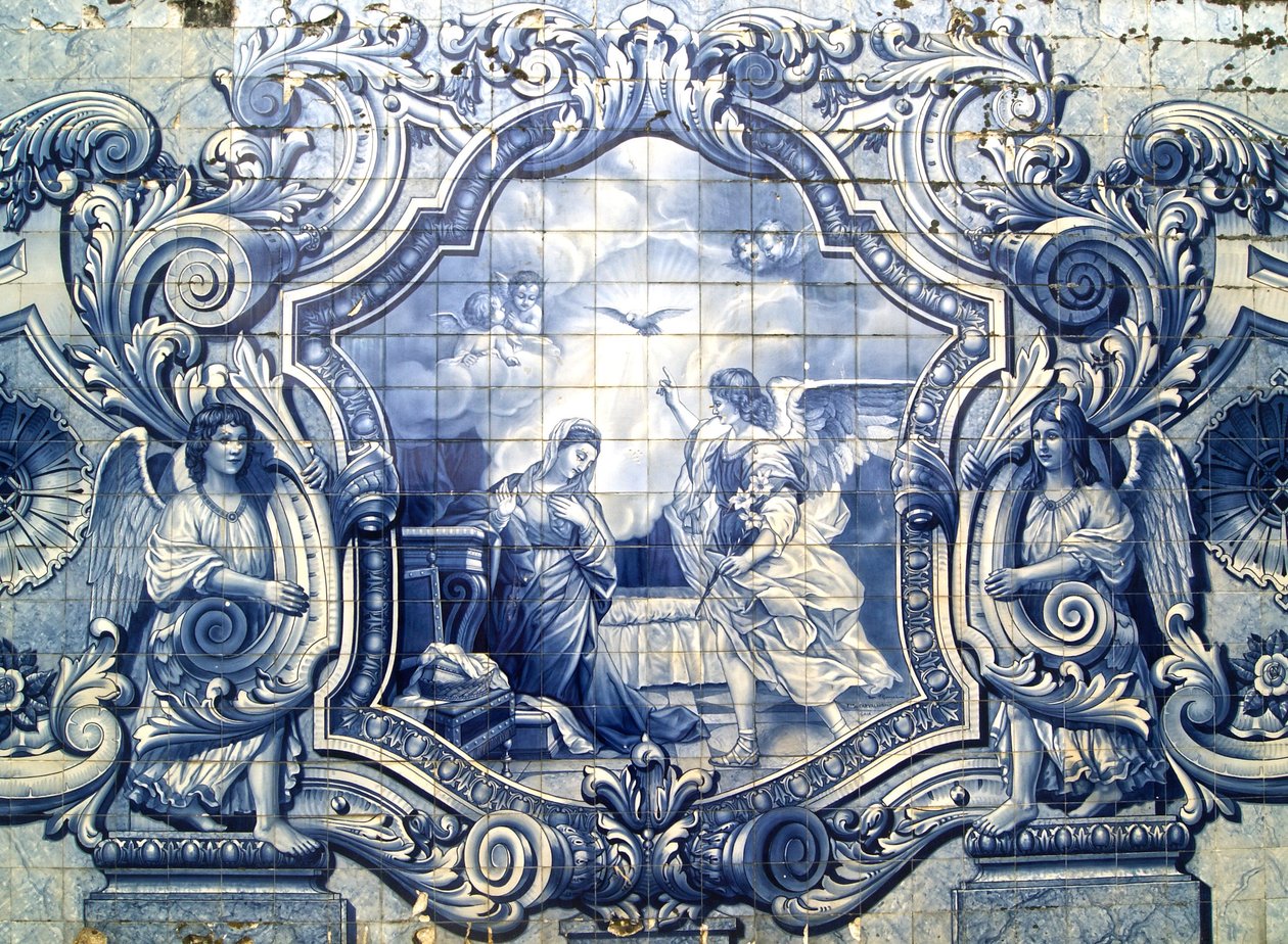 Dekorativní panel zobrazující Zvěstování, Lamego, Portugalsko. 1738 (keramické dlaždice) od Portuguese School