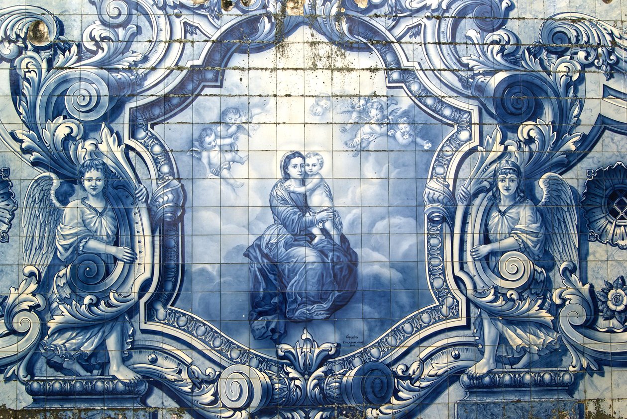 Dekorativní panel zobrazující Madonu s dítětem, Lamego, Portugalsko. 1738 (keramické dlaždice) od Portuguese School