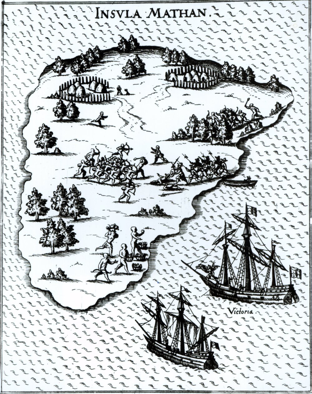 Ferdinand Magellan (asi 1480-1521) Boj proti domorodcům na ostrově Mactan v roce 1521 od Portuguese School