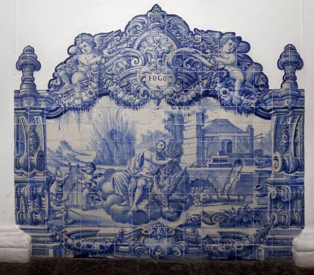 Alegorie ohně - Azulejos, malovaná kamenina od Portuguese School