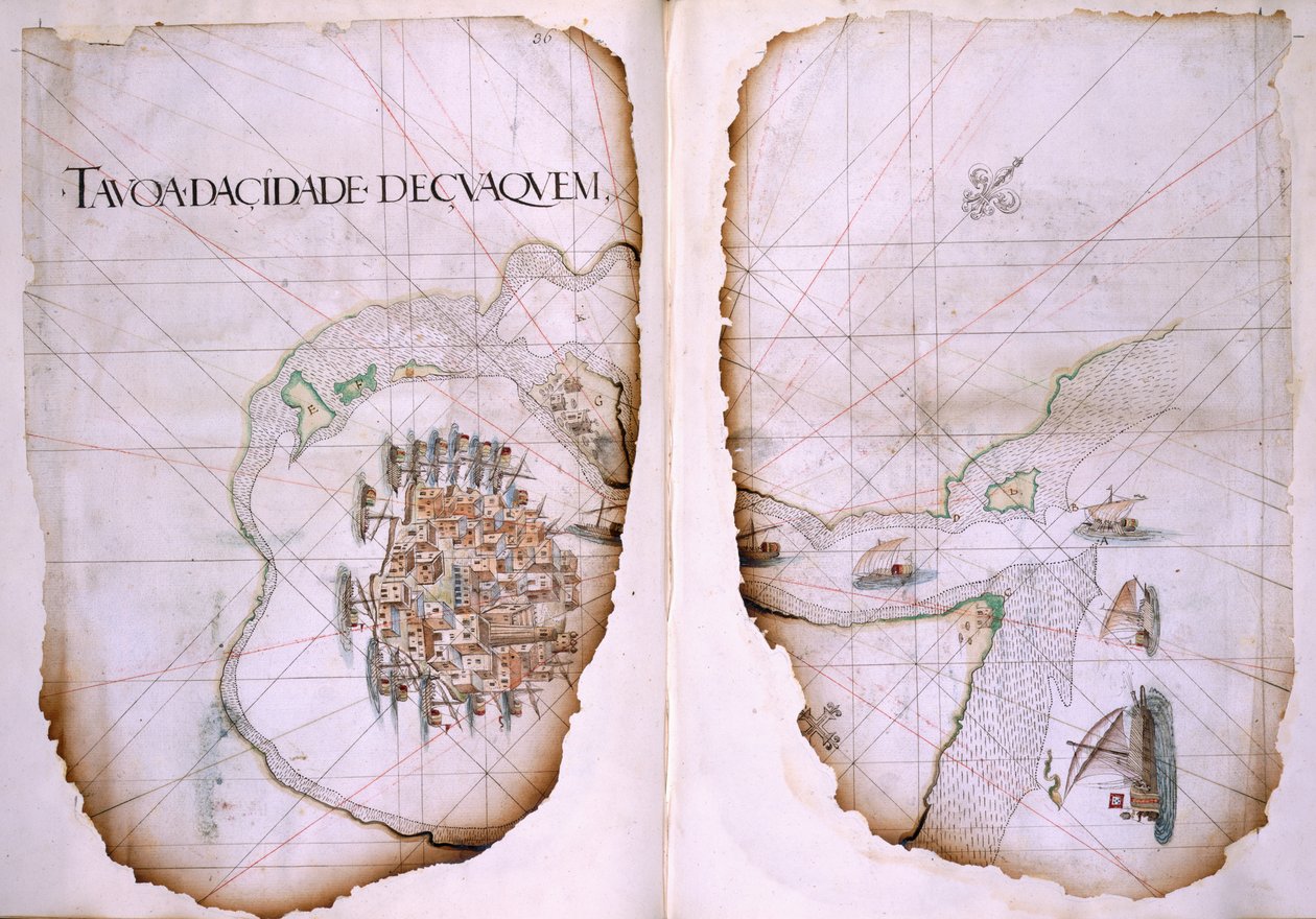 Cotton Tiberius D. IX, ff.36v-37 Cuaquem a Perský záliv, ilustrace z 