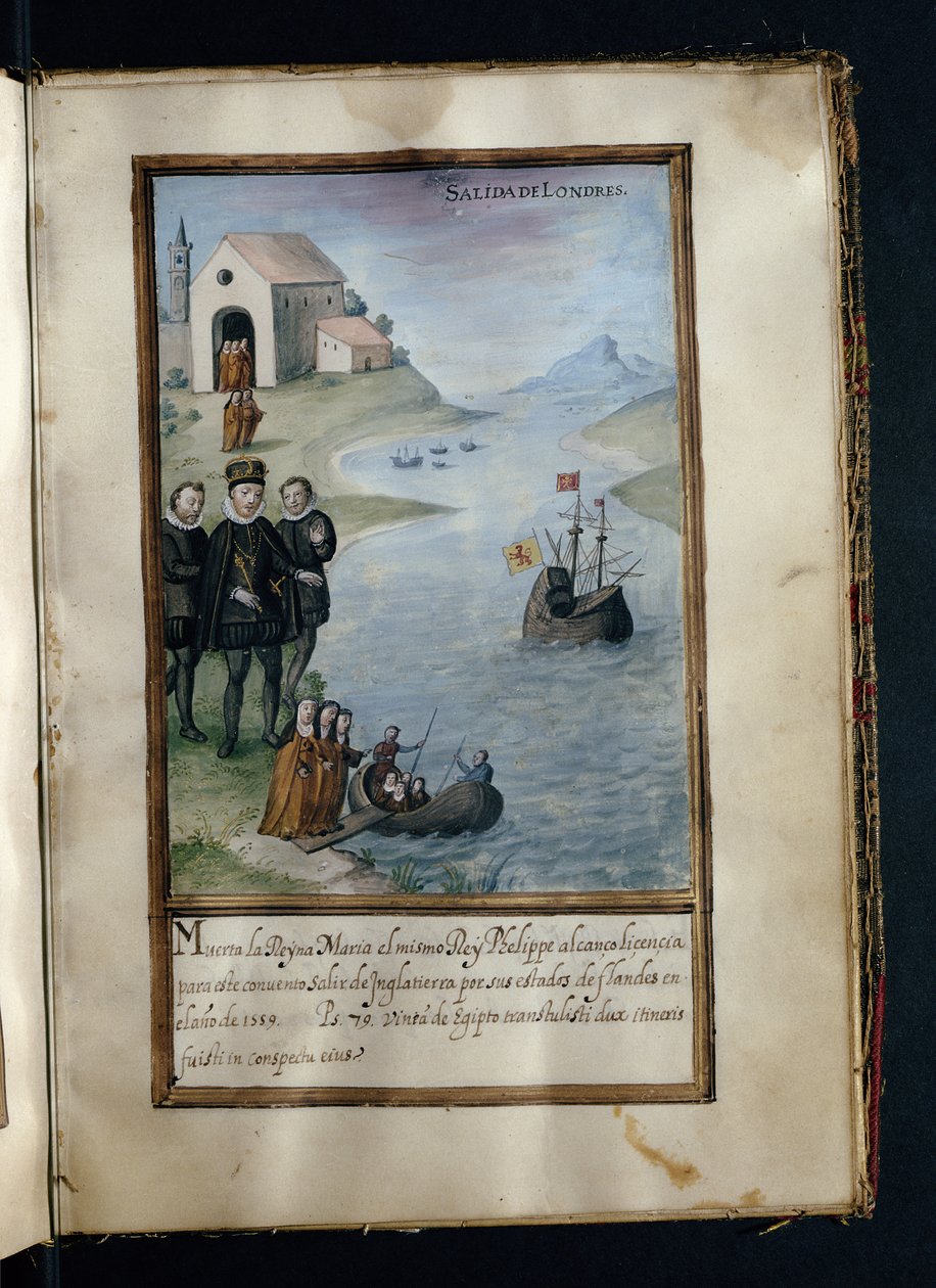 Odjezd z Londýna, z historie putování jeptišek ze Syonu, sepsané v Lisabonu na počátku 17. století. od Portuguese School