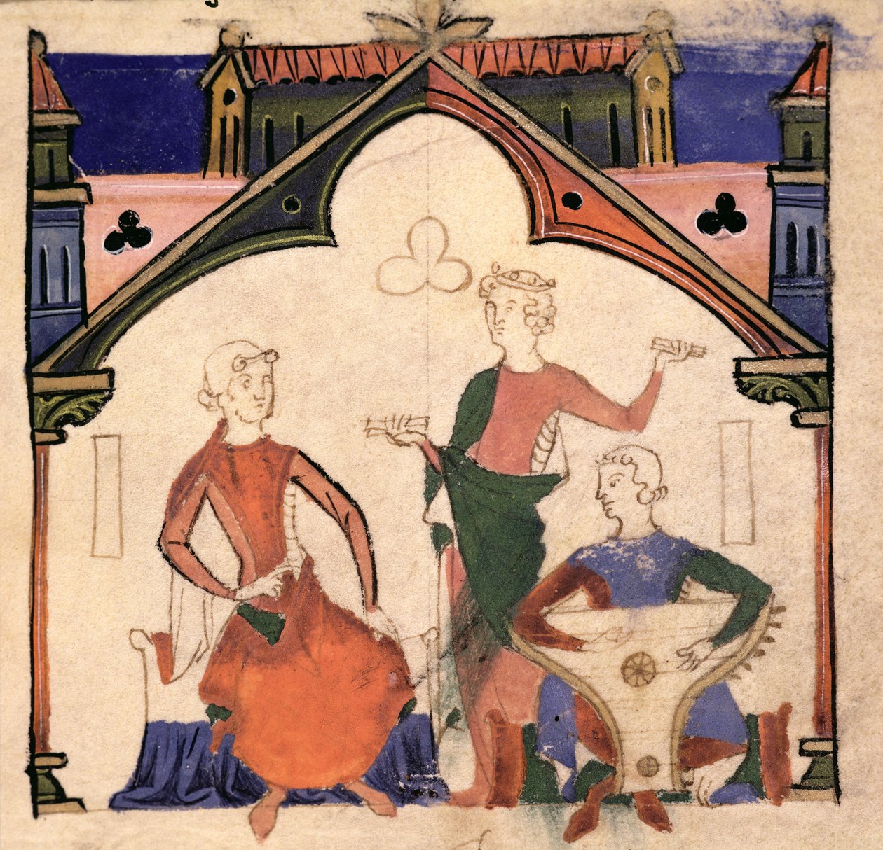 Fol.4r Hudebníci hrající na kastaněty a žaltář od Chansonnier des Nobles od Portuguese School