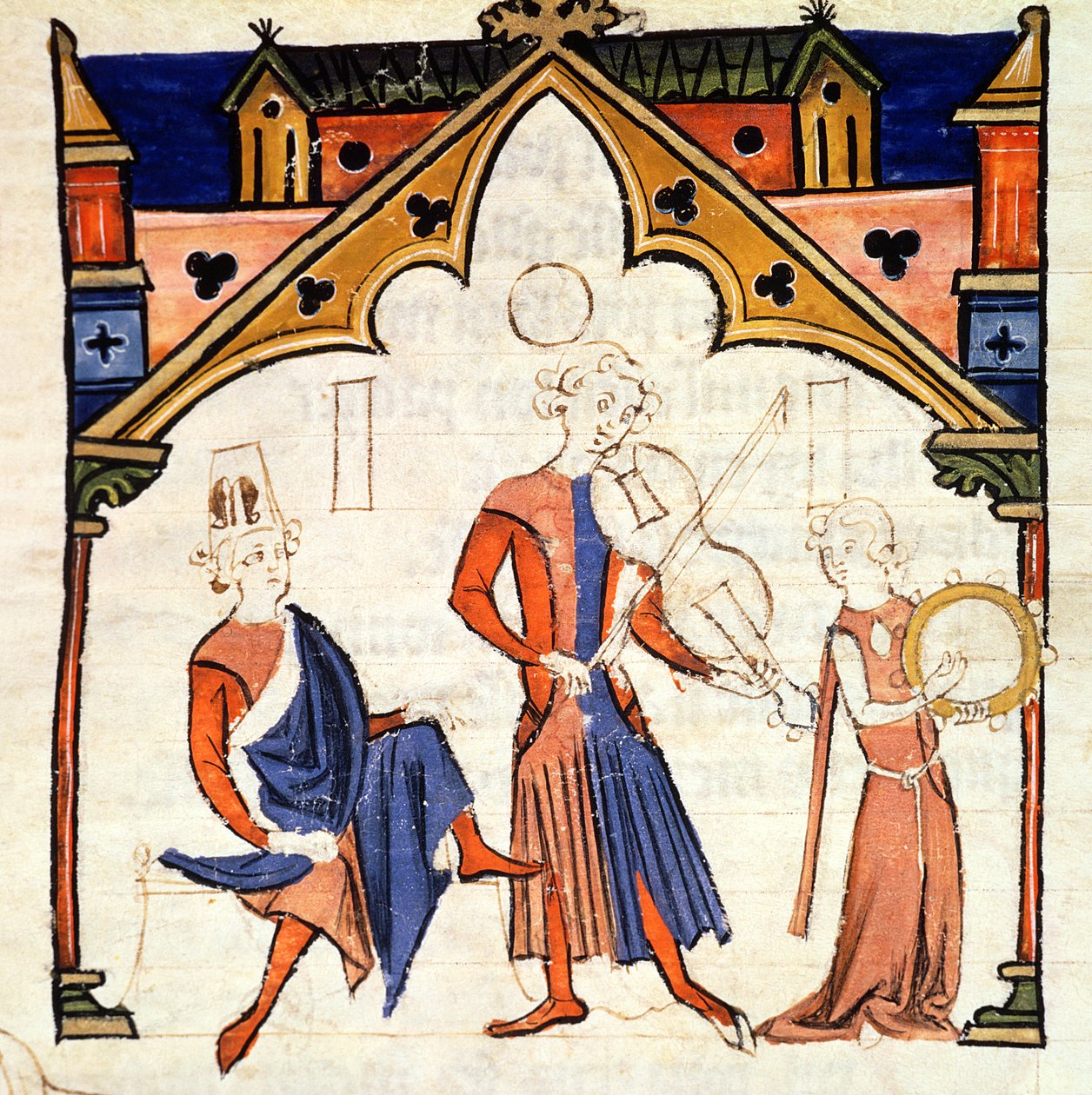 Fol.6r Hudebníci hrající na violu a tamburínu, od Chansonnier des Nobles od Portuguese School