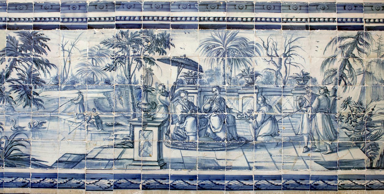 Ochutnávka ovoce u jezera v Asii - Azulejos, malovaná fajáns od Portuguese School