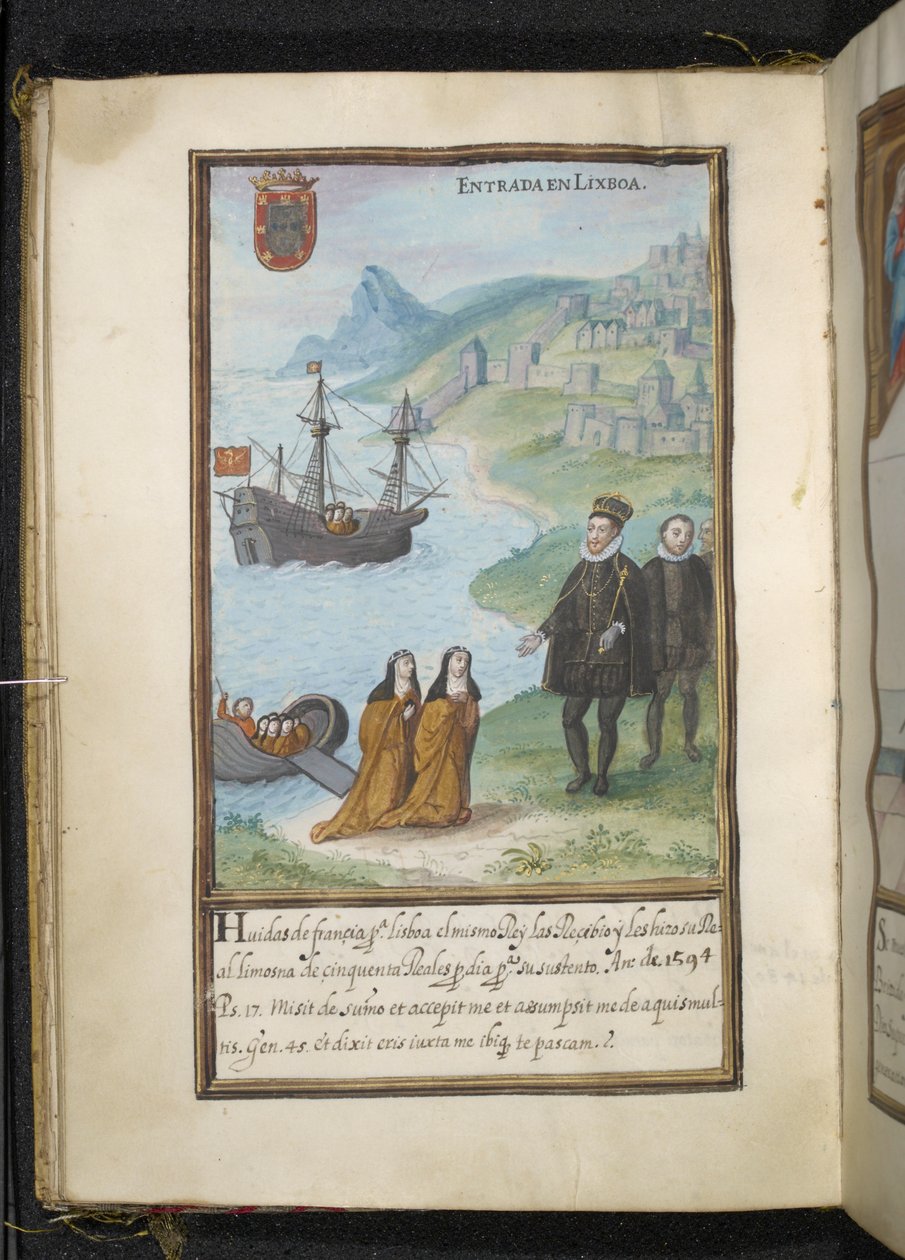 Ilustrace z historie vystěhování jeptišek Syon, sestavené v Lisabonu na počátku 17. od Portuguese School
