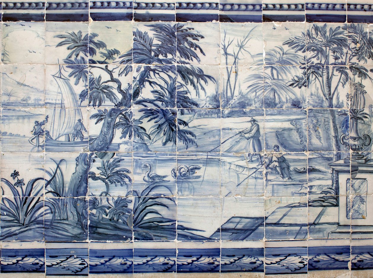 Jezerní rybáři v Asii - Azulejos, malovaná fajáns od Portuguese School