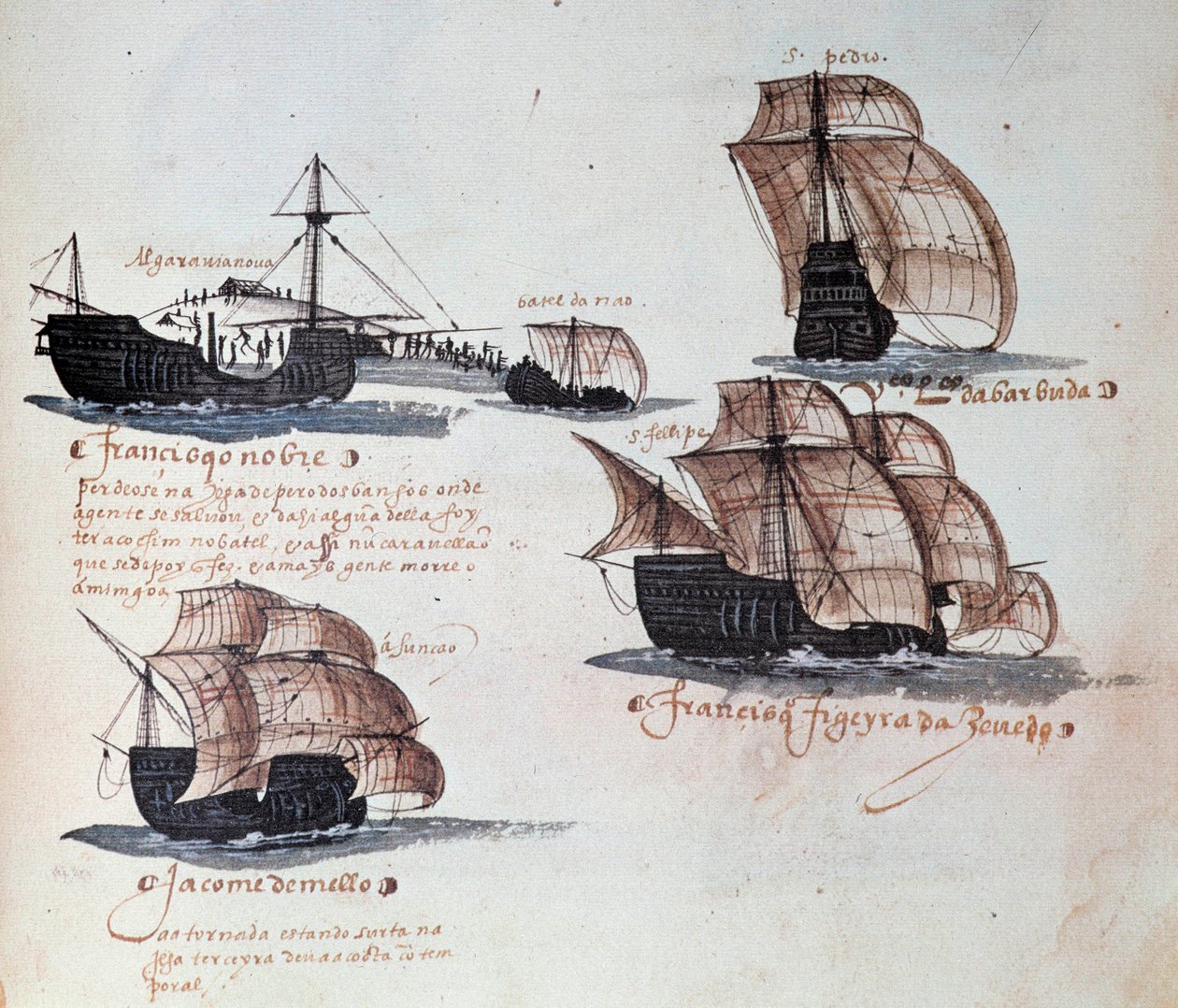Památníky portugalské armády za krále Manuela I. (1469-1521): reprezentace karavel portugalského loďstva. Miniatura z rukopisu z roku 1497. Lisabon. Národní muzeum starověkého umění od Portuguese School