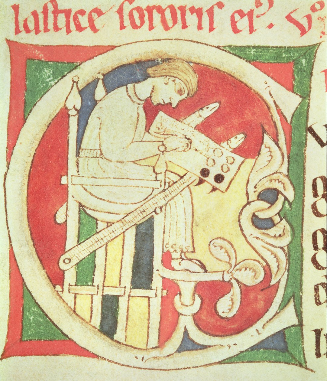 Ms 22 fol.139r Historická iniciála C zobrazující mnicha píšícího, z Vitae Sanctorum, Santa Cruz de Coimbra od Portuguese School