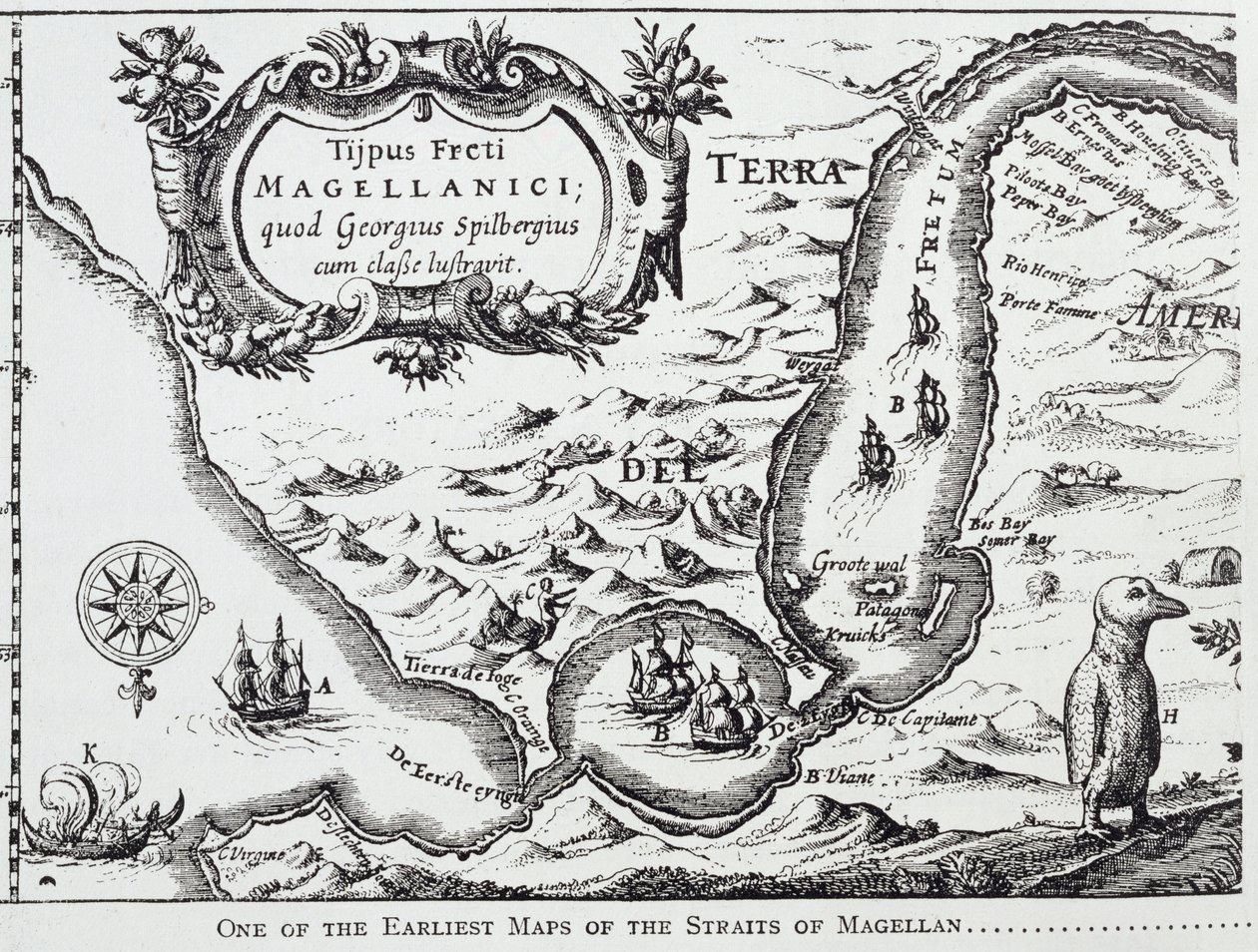 Jedna z nejstarších map Magellanského průlivu, z 